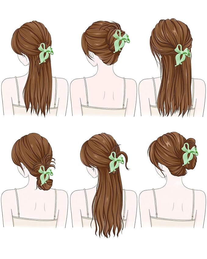 Mesovor 4 pack Cute Bow Claw Clip for Women, Nonslip Large Matte Strong Hold Bows Hair Clips for Thin and Thick Hair | Chic Hair Styling Accessories (4.1" Navy, Blue, Light Green, Pink)
