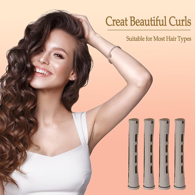 60 Pieces Hair Perm Pods Plastic Perming Rods Cold Wave Rods Curlers Hair Rollers with 1 Pieces Steel Pintail for Hairdressing Styling(Grey, 1.5 Cm/0.59 Inch)