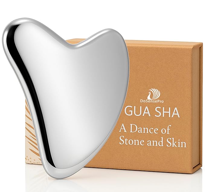 Stainless Steel Gua Sha Tool for Face & Neck – Facial Massage Tool for Lymphatic Drainage, Depuffing, Jawline Sculpting & Skincare Routine – Hygienic Metal Face Sculpting Tool