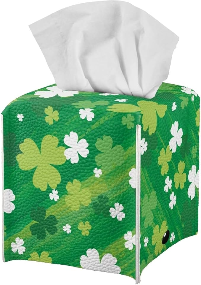 St. Patrick Lucky Grass Stripe Tissue Box Cover Square Tissue Covers Tissue Dispenser Car Tissue Box Holder Cover for Home Decorations