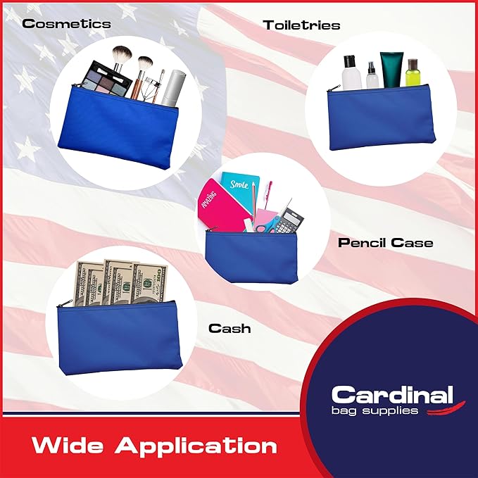 Multipack of 2 Compact Zipper Cloth Pouches, Zipper Bag, Travel Toiletry, Cosmetics, Stationary Case, 11 x 6 inches (Royal Blue)