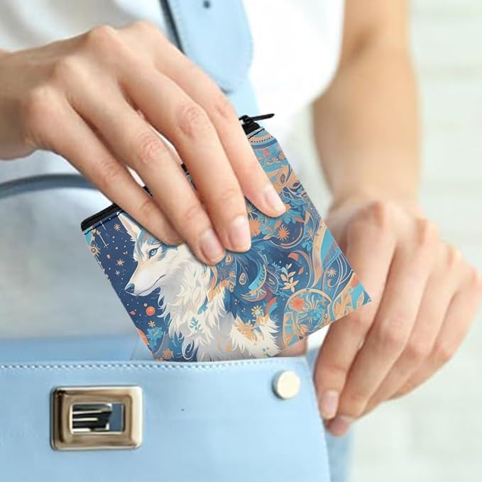 Artsy Wolf Print Period Bags Convenient Sanitary Napkin Storage Bag for Women Portable Tampon Holder for Purse Gym Daily Carry