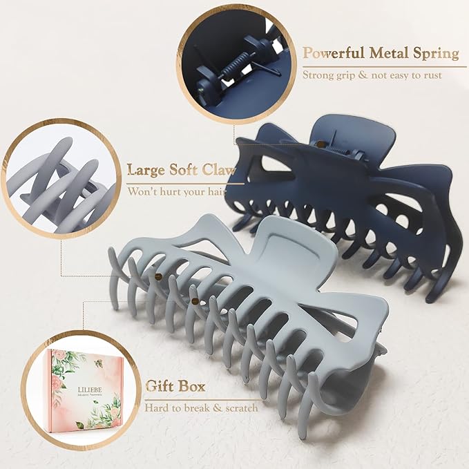 5.5” Large Hair Claw Clips, Big Hair Clips Enough to Hold Your Hair, Hair Clips for Women Thick Hair (Neutral-4pcs)