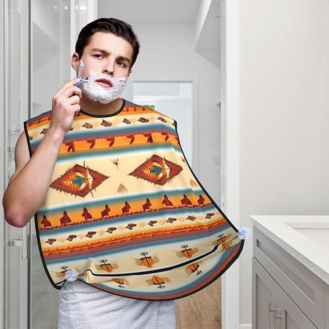 Native American Print Beard Bib Apron For Men, Beard Hair Catcher For Men Shaving Trimming,Beard Cape Cloth, Black