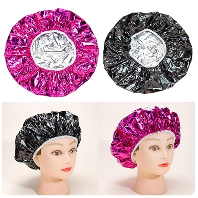 4 Pack Aluminum Foil Heat Cap Reusable Hair Streamer Deep Conditioning Caps Hair Processing Caps for Hydrating Argan Oil Hair Mask Deep Conditioner Perm Coloring Dye Damaged Hair Color-Treated