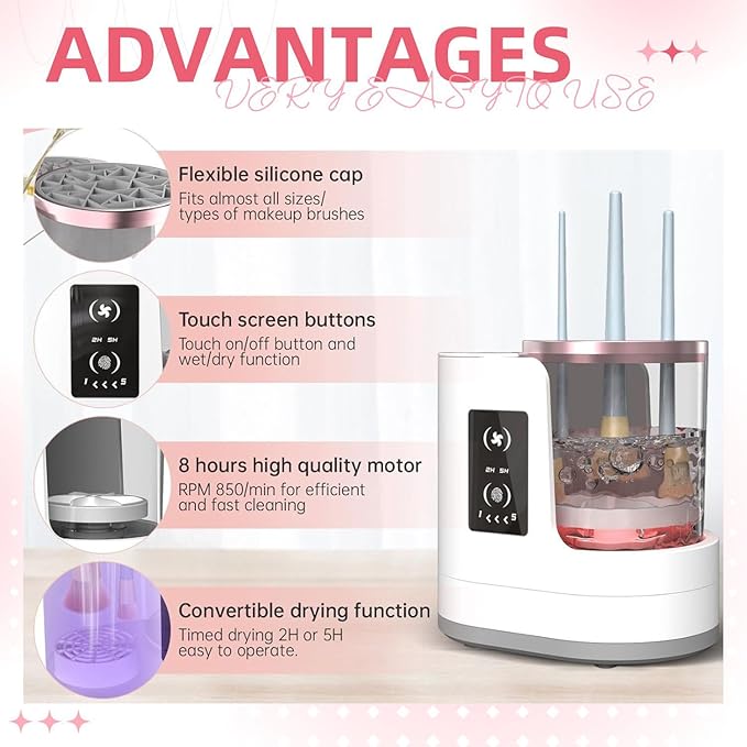 Electric Makeup Brush Cleaner & Dryer-Fast, Makeup Brush Cleaner Machine, 3 In 1 Efficient Brush Cleaning, Drying, and Sanitizing for Flawless, Hygienic Makeup Application