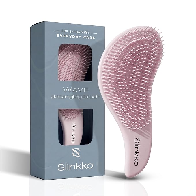 Wave Detangling Brush for Wet & Dry Hair, Dual Flexible Bristles, Anti-Breakage Hair Brush for Curly, Thick & Fine Hair, Women & Kids – Rose Clay