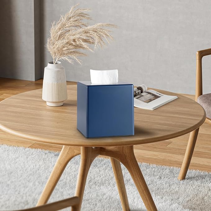 Tissue Box Cover, Square Facial Tissue Holder Storage for Bathroom Vanity, Countertops, Dressers, Night Stand, Parlors and Offices - Navy Blue