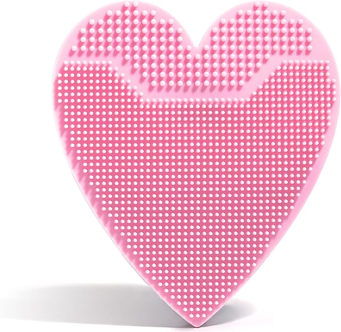 Silicone Facial Cleansing Brush, Heart-Shaped Face Scrubber & Gentle Exfoliator for Sensitive Skin, Manual Pore & Blackhead Cleansing Wash Pad, Hygienic Soft Silicone, 1 Pack (Pink)