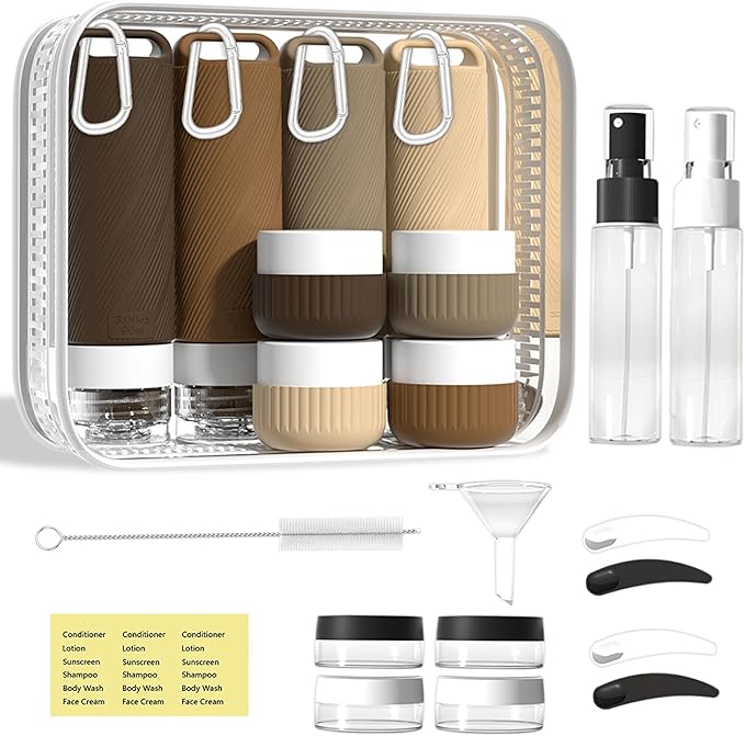 26 Pieces Travel Size Toiletries Bottles Set, Tsa Approved Leakproof Refillable Travel Bottles with Hanging hole design, Silicone Material, Suitable for Shampoo, Conditioner, and Body Lotion