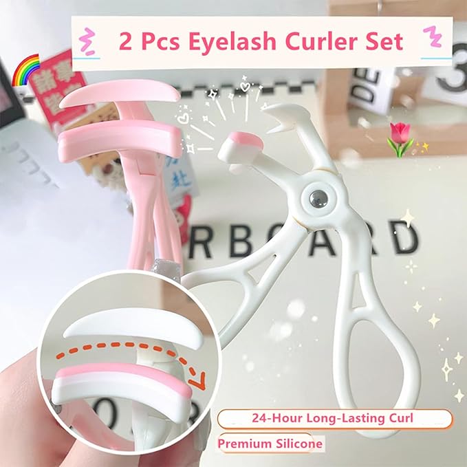 2 Pcs Eyelash Curler Set – Quick Natural Curl in Seconds – Long-Lasting Lift Without Pinching/Pulling – Professional Lash Curling Tool for Women & Girls – Achieve Voluminous, Eye-Opening Curls