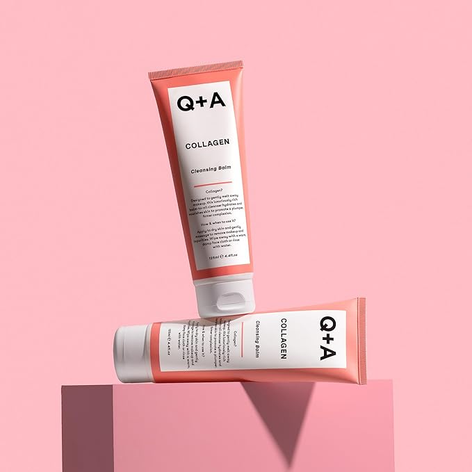 Q+A Collagen Cleansing Balm (125ml), Balm-to-Oil Face Cleanser, Makeup Remover with Squalane and Coconut Oil, Hydrating and Nourishing Face Wash, Promotes Plump and Supple Skin, Vegan Skincare