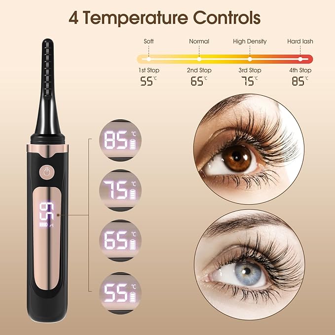 Heated Eyelash Curler, Electric Lash Curler with Fast Heating in 3s, 24 Hours Long-Lasting Curl, Battery Operated with Led Display, Travel-Friendly, for Women Girls, Perfect for Home and Travel