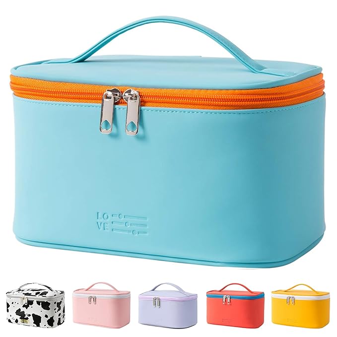 Meiyuuo Makeup Bag Large Cosmetic Bags for Women Girls Cute Travel Zipper Pouch Toiletry Organizer for Beauty Essentials Waterproof (Cyan Blue)