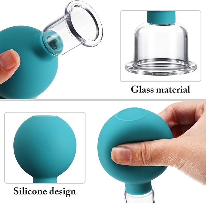 BBTO 4 Pieces Glass Cupping Set Glass Silicone Cupping Cups Massage Vacuum Suction Cupping Cups for Body Face Leg Arm Back Shoulder Muscle and Joint Pain (Green)