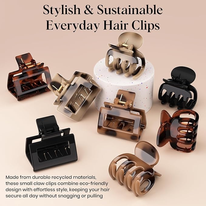 8 PCS Medium Hair Clips for Women Girls - 2 Styles Rectangle Small Claw Clips for Thin Thick Curly Hair, Strong Hold Non-Slip Jaw Clip, Leopard Print Stylish Glossy Hair Accessories, Tortoise