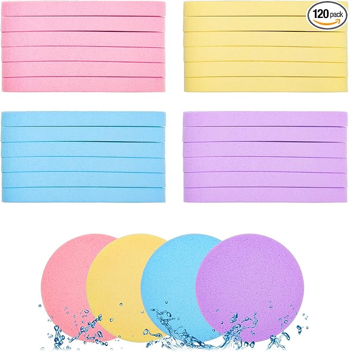 120Pcs Facial Compressed Facial Sponges for Women, Coldairsoap PVA Professional Makeup Sponge Female Removal Pads Compress Exfoliating Face Cleansing Rounds Wash Pad as Valentine's Day Gift