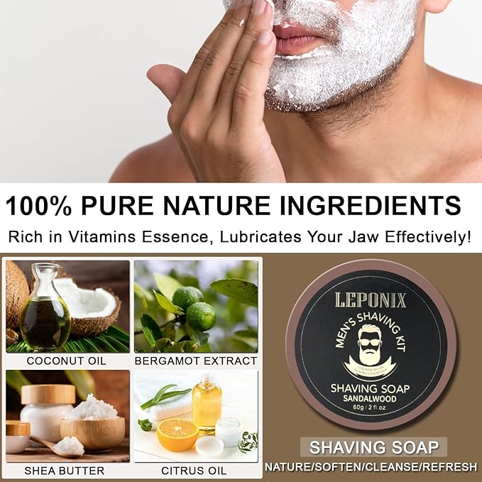 Mens Shaving Kit, Include Straight Razor, Sandalwood Shaving Soap & Cream, After Shave Balm, Pre-Shave Oil, Brush & Bowl – Christmas Gifts for Men Him Secret Santa Gift Set Stocking Stuffers