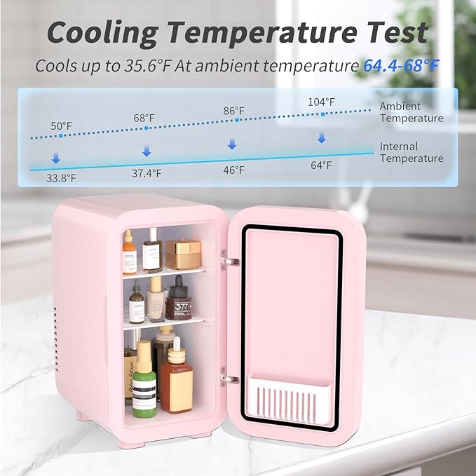 Mini Fridge, 6 Liter/8 Can 110V AC/DC Portable Thermoelectric Cooler Refrigerators for Bedroom, Skincare, Beverage, Office, Dorm Room and Car, Pink