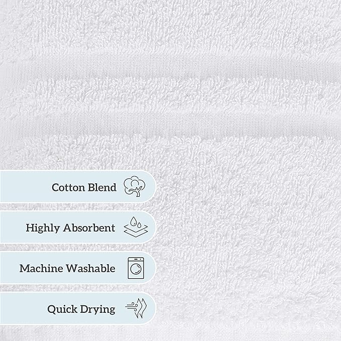 GREEN LIFESTYLE Luxury Bath Towel - White Large Bath Towels Pack for Spa, Gym, Bathroom, Hotel - 86% Cotton 14% Polyester -Super Soft, Thick and Absorbent 24 x 50 Bulk Bath Towel - (48-Pack)