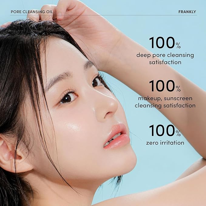 FRANKLY Pore Cleansing Oil, Oil Cleanser for Face l Makeup Blackhead Remover with BHA & LHA, Amino Acids, Hyaluronic Acid l All Skin Types, Korean Skin Care 6.8 fl oz