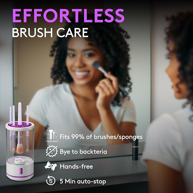 Makeup Brush Cleaner machine, 2 in 1 Makeup Brush Cleanser & Washer, 7000 RPM High-Speed Deep Cleaning, Portable Automatic Cosmetic Brush Cleaner for Foundation Brush Sponge, White2