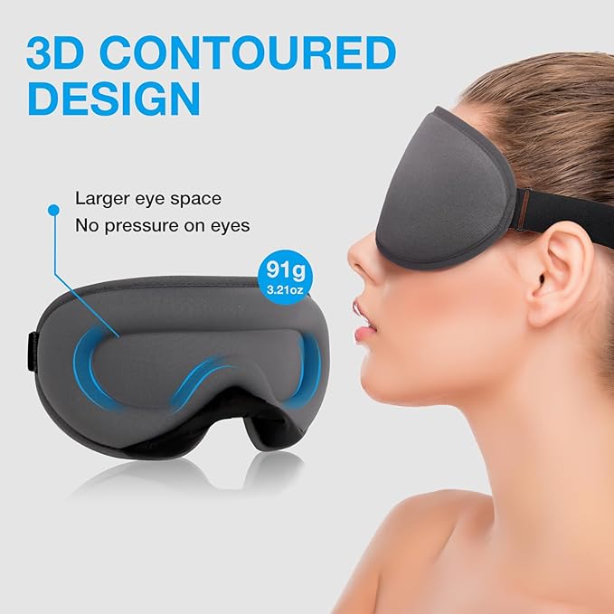 LYSIAN Cooling Sleep Eye Mask Men Women, 3D Night Blindfold Sleep Mask with Earplugs, Soft Pressure-Free Shade Cover for Travel, Yoga (Silver-Grey)