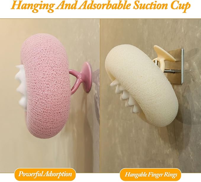 2Pcs Upgrade 2-in-1 Sunflower Bath Ball,Super Soft Sunflower Suction Cup Bath Ball，Bath Loofah with Suction Cup, Exfoliating Bath Sponges for Shower Women Men(Beige+Purple)