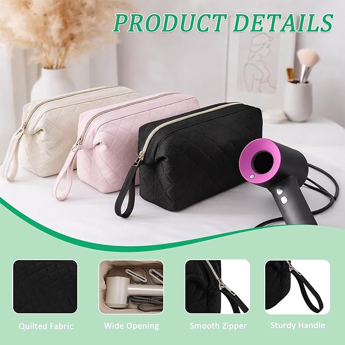 Quilted Hair Tools Travel Bag Organizer,Portable Large Hair Styling Accessories Storage Case for Flat Irons,Straightener,Curling Iron,Hair Dryer (Black)