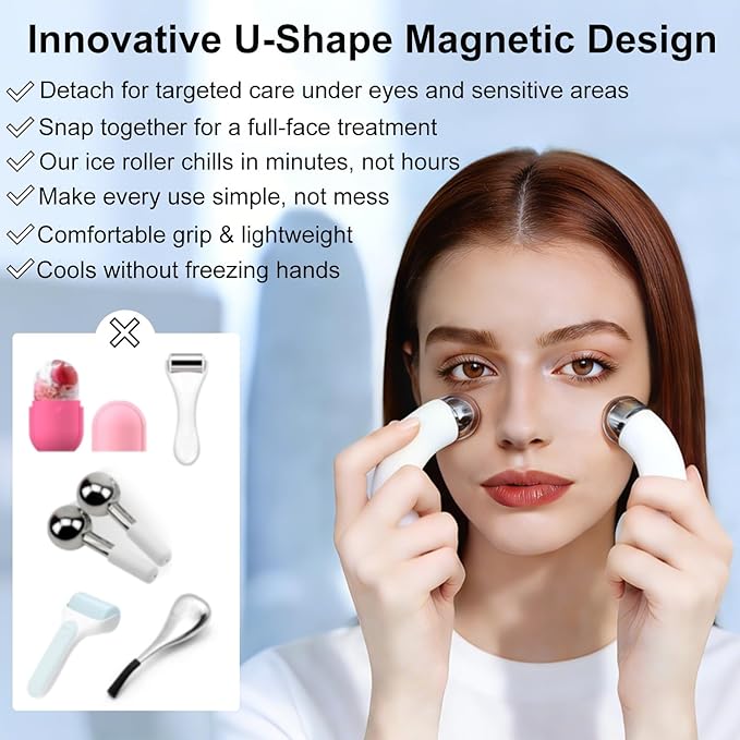 Ice Roller for Face and Eye, Magnetic Ice Globes for Wrinkles, Lifting, Depuff Face, Cold Facial Roller, Self Skin Care Cooling Items for Women