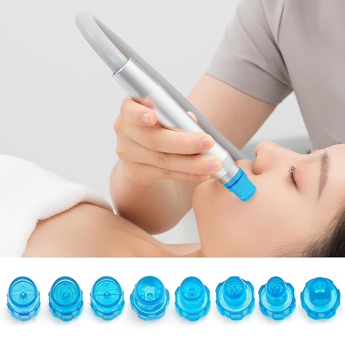 Elitzia Plastic Microderma Heads Facial Aqua Peel Tips Water Peeling Caps Facial Care Skin Cleaning Tool Beauty Machine Replacement Spare Parts 8pcs Per Set （Capri Blue）