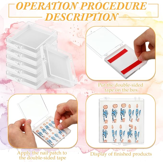Landhoow 15 Pcs Press On Nail Boxes Nail Display Case with 30 Adhesive Tape, Artificial Press On Nail Container, Acrylic Storage Organizer(White)