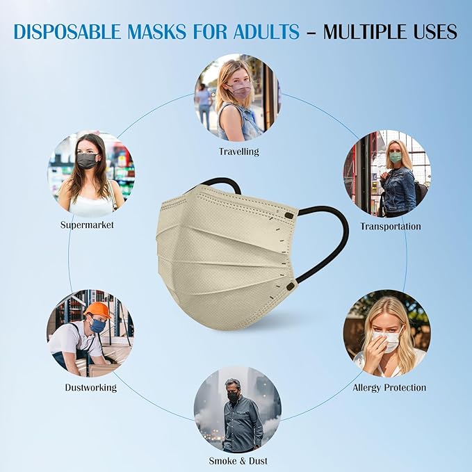 Disposable Face Mask For Adults - Travel Essentials, 100 Pack Individually Wrapped, 4 Ply Protection,Safety Masks Disposable