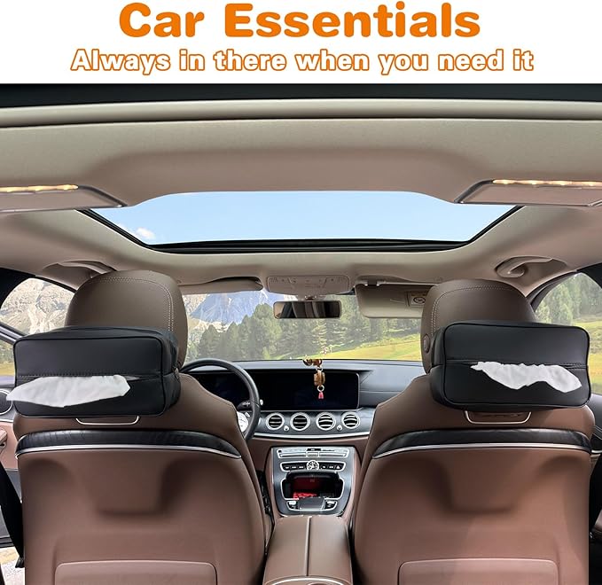 Large Car Tissue Holder for 120 Standard Tissues, Premium PU Leather Tissue Holder in Car Backseat Rectangular, Napkin Holder for Car Fits for Kleenex Tissues Box Daily Use Black