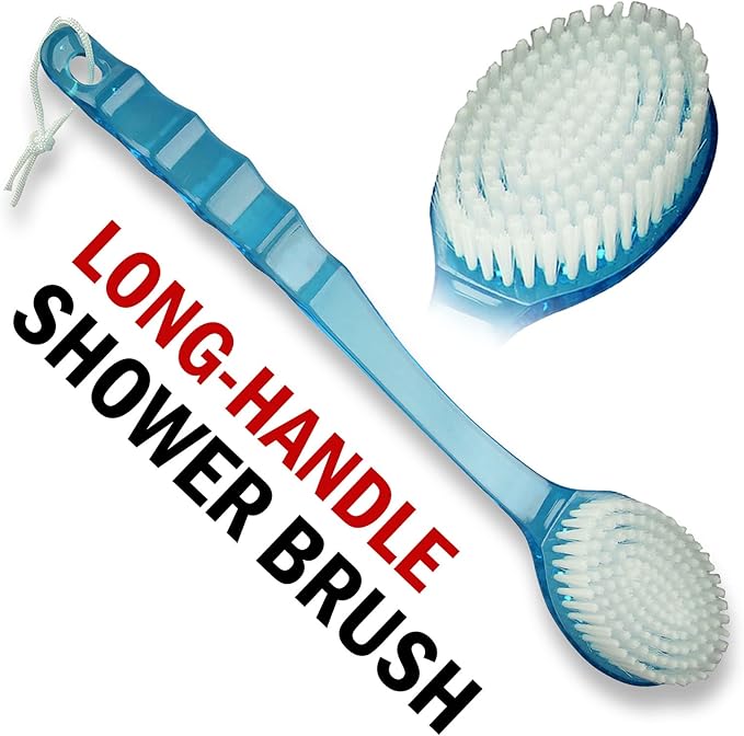 Bath Body Brush Long Handle Back Shower Brush Exfoliating Back, Body, and Feet Scrubber Soft Nylon Bristles (Blue)