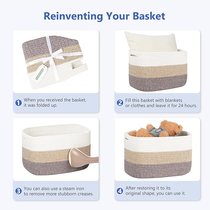 Cotton Rope Storage Basket, 15x10x9 Inches, Woven Basket for Shelves, Clothes, Towels, Books, and Laundry, Black (3 Pack)