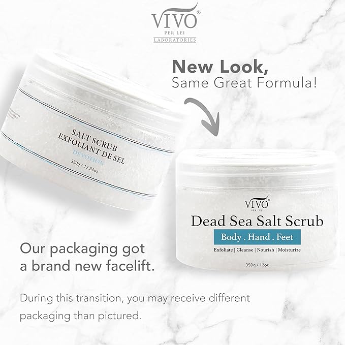 Vivo Per Lei Dead Sea Salt Scrub - Body Exfoliating Scrub with Dead Sea Minerals - Sea Salt for Hands, Feet & Body - Body Scrub to Gently Exfoliate Skin - Pack of 2