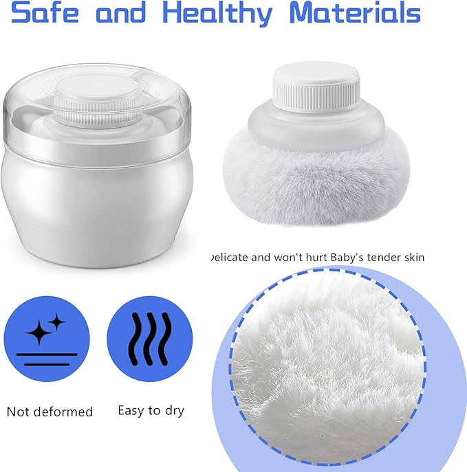 3.1 Inch Body Powder Puff and Container, Fluffy After Bath Body Powder Puff Box, Storage Body Powder Container with Handheld Stand for Baby Adult Daily Care (White)