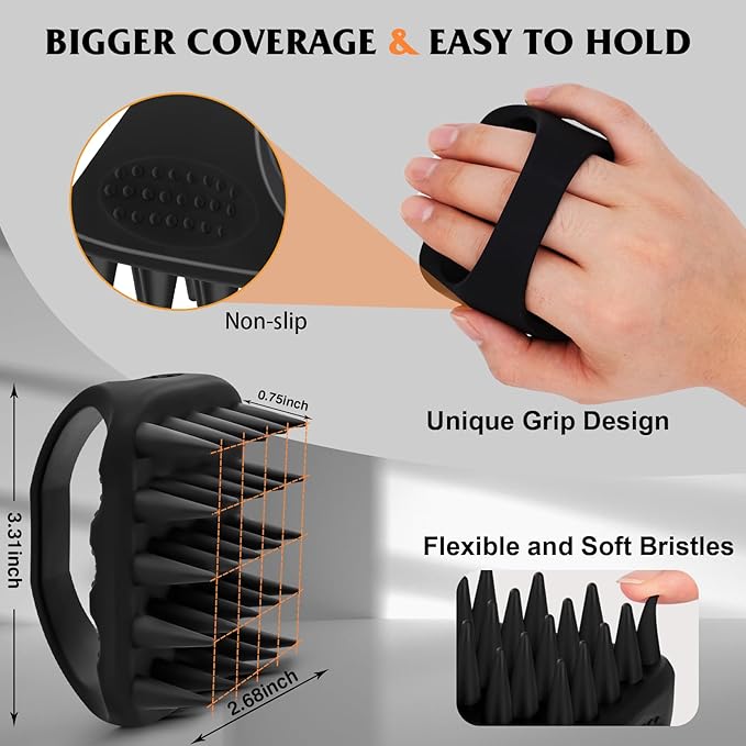 Beard Scrubber & Hook - Silicone Beard Brush for Deep Cleaning and Exfoliation, Helps Reduce Dandruff & Itching, Non-Slip Handle & Soft Durable Longer Bristles