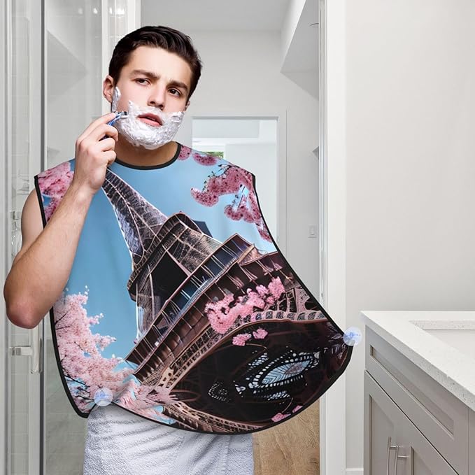 Tea Cups With Roses Romantic Shabby Print Beard Bib Shaving Apron, Beard Hair Trimming Cape Gift For Dad
