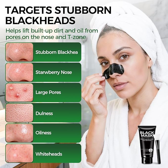 Blackhead Remover Mask Kit, 100ml Charcoal Peel Off Face Mask for Men & Women, Facial Mask Deep Cleansing for Face Nose Blackhead Pores Acne, for Oily & Combination Skin
