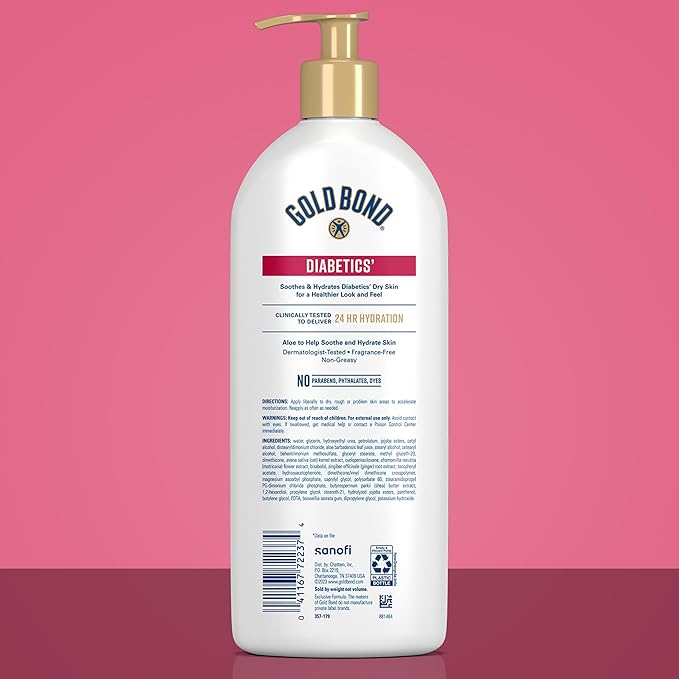 Gold Bond Diabetic Body Lotion, Dry Skin Relief with Vitamin E & Aloe to Soothe & Moisturize Flaky, Rough Skin, Value Size, 21 oz