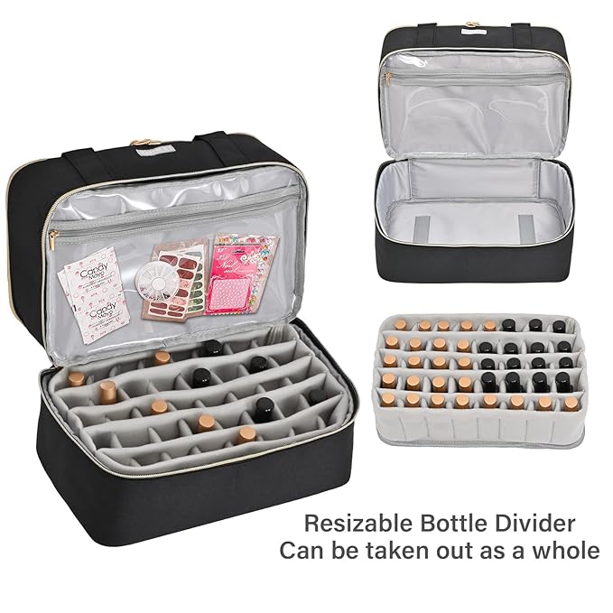 Nail Polish Organizer,Double-Layer Nail Organizers and Storage,Nail Polish Carrying Case for 40 Bottles (15ml-0.5 fl.oz) and Nail Lamp,Portable Nail Polish Holder for Nail Supplies