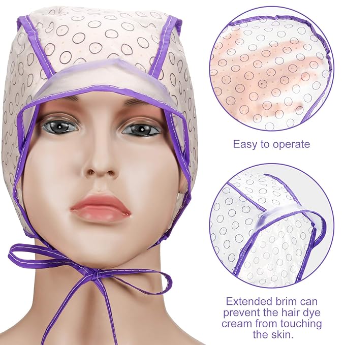 WILLBOND 20 Pcs Highlighting Caps, Hair Highlight Cap Bulk, Disposable Highlight Tipping Caps, Hair Coloring Dyeing Cap with 2 Pcs Metal Hooks for Salon Home, Highlighting Coloring Supplies (Purple)