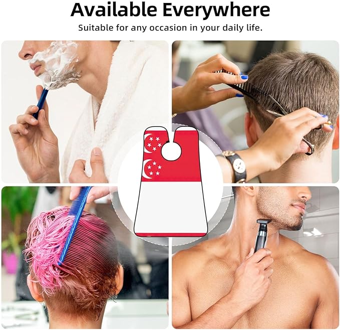 Singapore Flag Print Beard Bib Apron For Men, Beard Hair Catcher For Men Shaving Trimming,Beard Cape Cloth