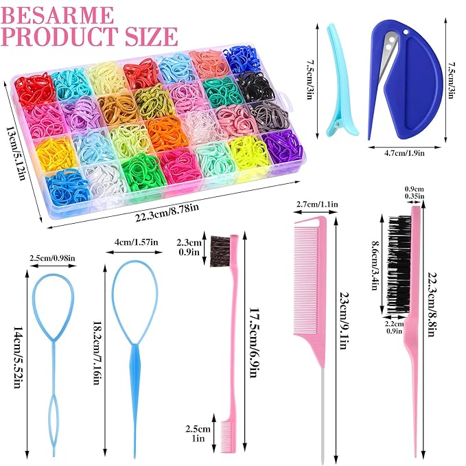 28 Colors Rubber Bands with 8 Hair Styling Tools, 1500 Pcs Colorful Elastic Ties Small Rubber Bands Baby Toddler Ties Daughter Valentines Day Gifts