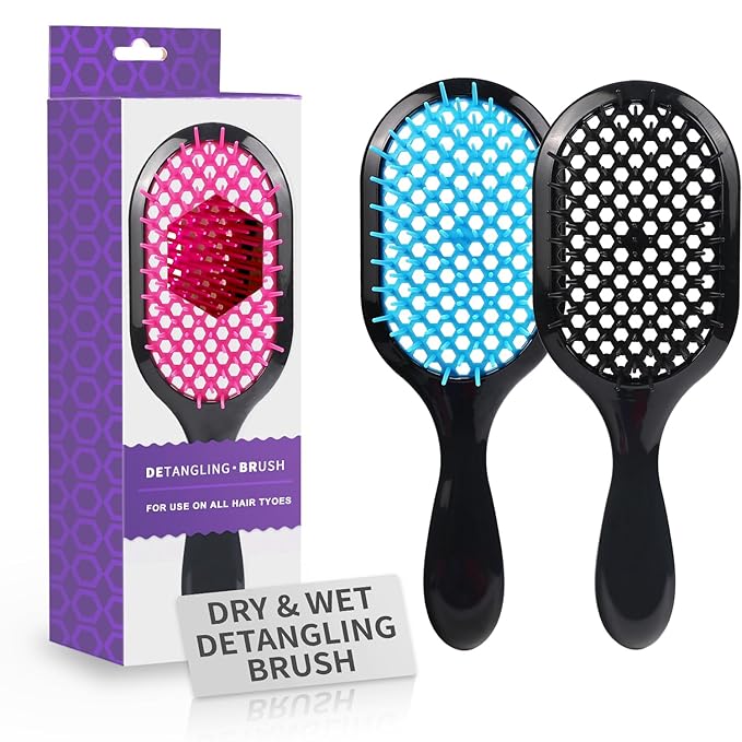 Detangling Brush,2 Pack Detangler Brush, Gentle & Effective Detangling on Wet or Dry Fragile Hair Types,Ultra-light, Detangling Brsuh ventilated and antistatic hairbrush (Black+blue)