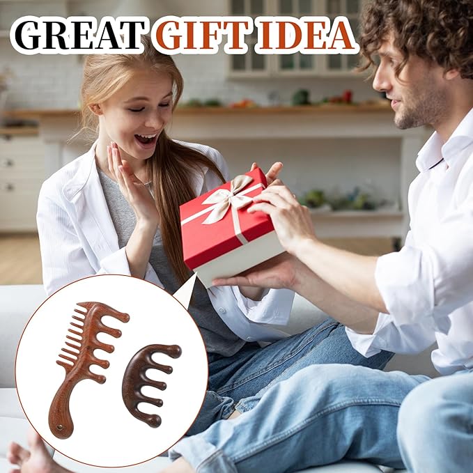 Vin Beauty 2 Pcs Wooden Scalp Massager Comb, Wood Scalp Massager 2 in 1 Wide Fine Tooth with Handle for Hair Growth for Curls Women Men Detangles Long Thick Wet Dry Head Anti-Static Care Relief