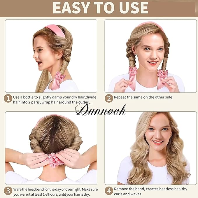 Dunnock Heatless Curling Rods Set Sky Blue - Heatless Curls Overnight with 34" Hair Curler & 2 Satin Scrunchies No Heat Hair Curlers for Soft Waves & Bouncy Curls, DamageFree Hair Styling Tool