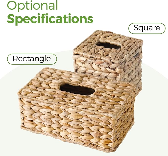 2 Pack Rattan Tissue Box Cover Square, Wicker Tissue Box Holder Facial Tissues Boxes, Hand Woven Square Tissue Box Cover Tissue Holder for Bathroom, Natural